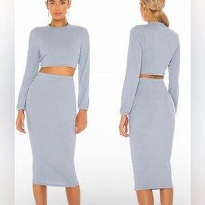Superdown Lena Midi Pencil Skirt Set in Dusty Blue
